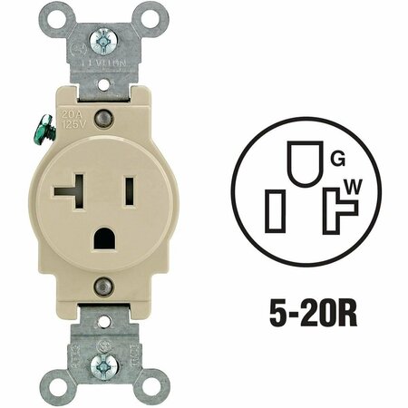 LEVITON 20A Ivory Commercial Grade 5-20R Tamper Resistant Single Outlet R51-T5020-0IS